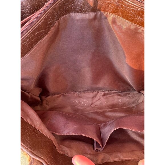 Animal Patchwork Tote Bag 14" X 9" Brown Vegan Leather By Bueno With Dual Straps - Picture 9 of 9